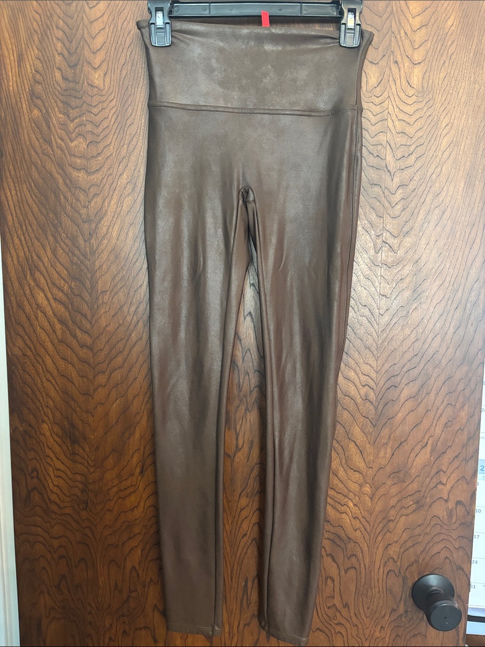 SPANX Brown Faux Leather Leggings with Red Tag